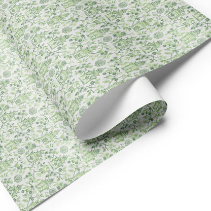 French Toile Green Wrapping Paper