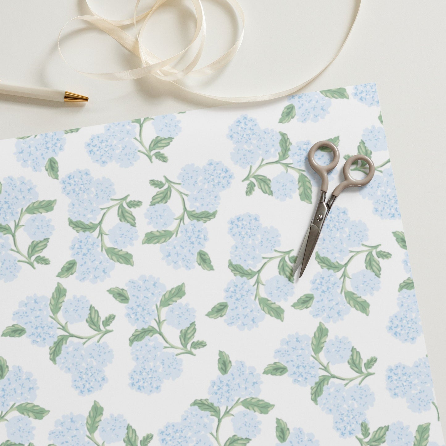 Hydrangeas Wrapping Paper in Blue