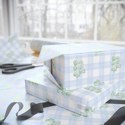 Gingham Trains Wrapping Paper