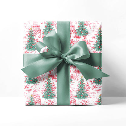 Red Toile Christmas Tree Wrapping Paper