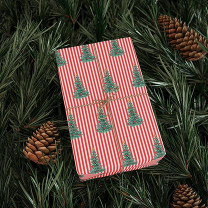 Christmas Tree Pinstripe Wrapping Paper