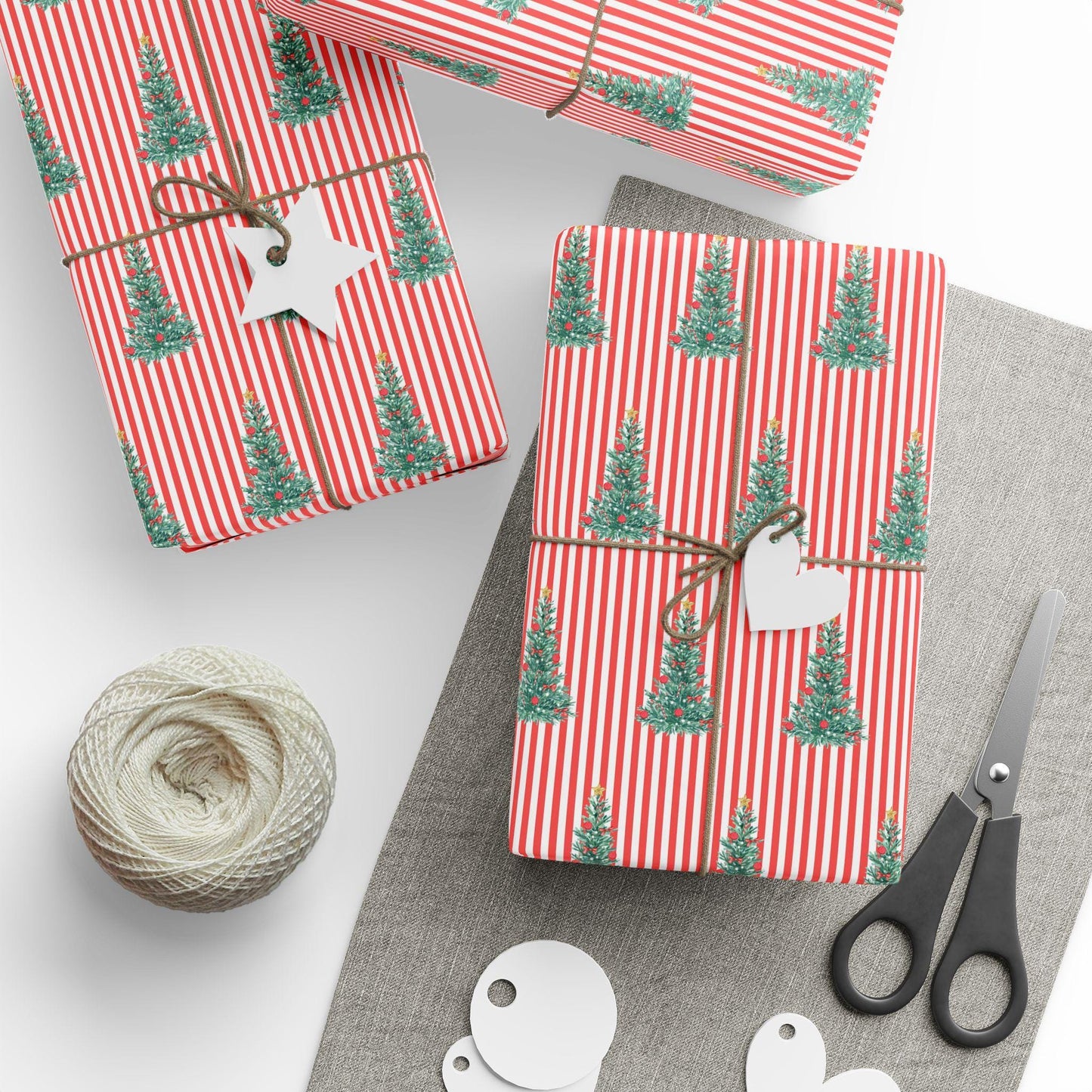 Christmas Tree Pinstripe Wrapping Paper