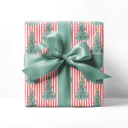 Christmas Tree Pinstripe Wrapping Paper