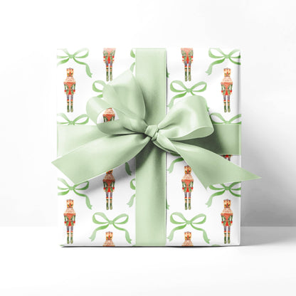 Nutcracker Trellis and Green Bows Wrapping Paper