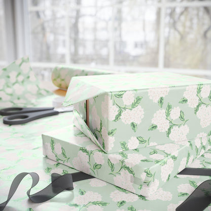 Hydrangeas Gift Wrap in Green