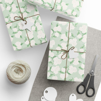 Hydrangeas Gift Wrap in Green