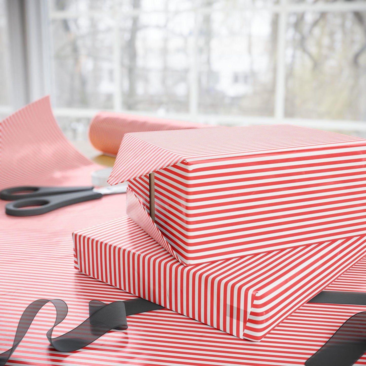 Pinstripe Wrapping Paper in Christmas Red