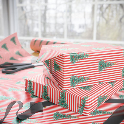 Christmas Tree Pinstripe Wrapping Paper